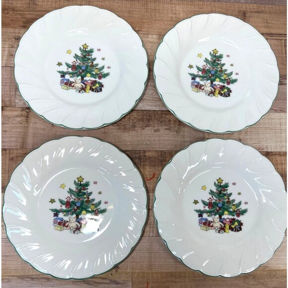 Nikko Happy Holidays Bread & Butter Plates Set Of 4 Christmas Tree Design - Picture 1 of 7
